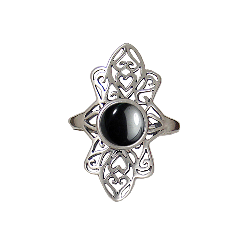 Sterling Silver Filigree Ring With Hematite Size 8